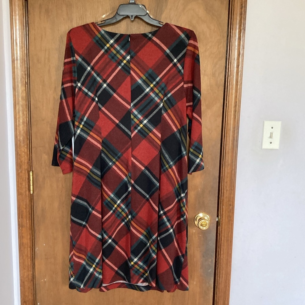 Connected dress plaid print dress w pockets has some stretch 20W - Picture 7 of 17